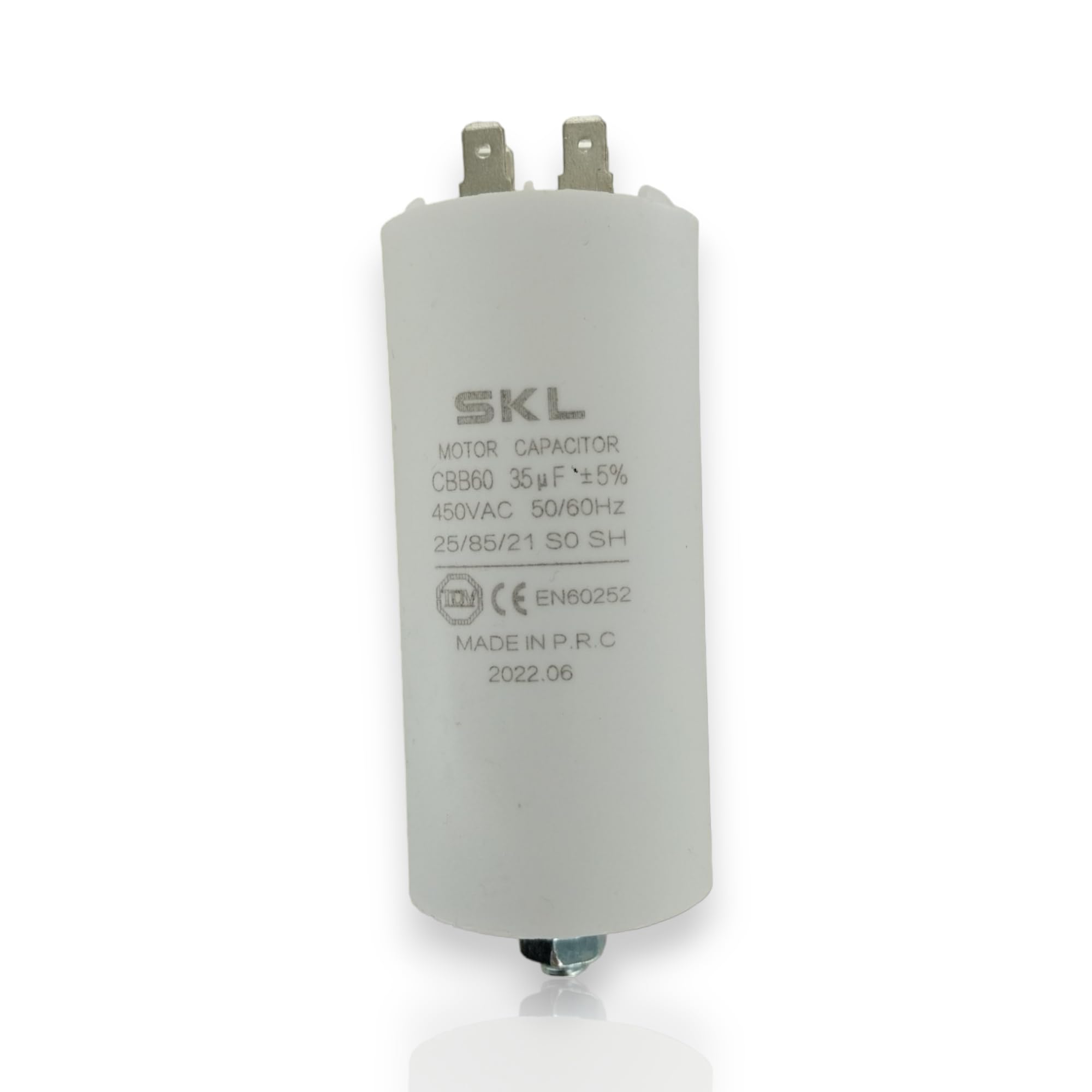 DL-pro Kondensator silnikowy 35µF 450 V Ø 45 x 95 mm uniwersalny z flagami wtykowymi AMP 6,3 mm i śrubą mocującą M8 CBB60, kondensator rozruchowy silnika do elektrycznych urządzeń domowych