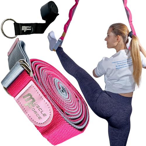 MuscleForge Yogabälte för stretching, bensträckare, yoga-bälte med öglor och dörrkrok, yogabälte för benträning, balett och kampsport