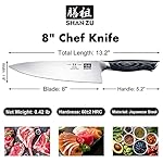 SHAN ZU 8 inch Japanese Chef Knife, Chefs Knife Kitchen Knives, Japanese Super Steel Sharp Chef's Knives with K133 Ergonomic Handle, Black Tortoise Genbu Series - Image 2