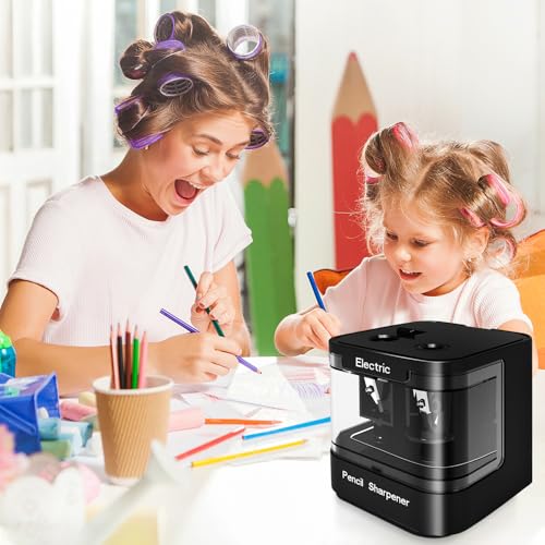 ARPDJK Electric Pencil Sharpener Elektrischer Anspitzer mit Behälter, USB Batteria Doppelloch Tragbar Elektronisch Automatisch Elektrisch Spitzer Bleistiftspitzer für Kinder und Erwachsene, Schwarz