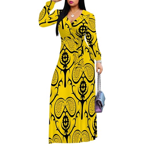 Image of PinkPatty Women's Long Sleeve Maxi Dress Plus Size Casual V Neck Wrap Dress with Pockets&Belt