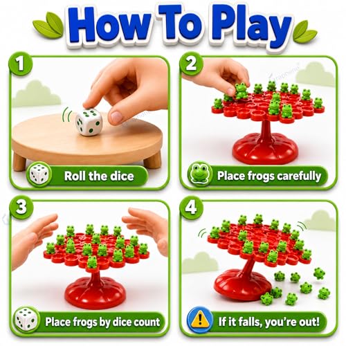 Image of GRAPHENE Multiplayer Frog Balance Games for Kids Board Games Family 50 + 10 Extra Frog Fun Topple Tree Indoor Educational Playtime Counting, Logic & Brain Skills 2-4 Players Game (5 + Years)