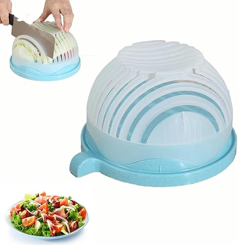 Tinsmety Cortador de ensalada a presión, picador de ensalada, cuenco multifuncional de cortador de ensalada rápido, cuenco cortador de ensalada con