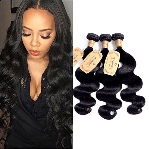MOOMHAIR 9A Virgin Human Hair (10" 12" 14" 300g) 100% Unprocessed Brazilian Human Hair 3 Bundles Remy Hair Extensions Weave Natural Color Body Wave