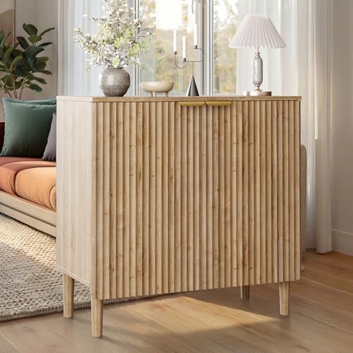 LOOMORA Sideboard Buffet Storage Cabinet - Wood Cabinets with Adjustable Shelves Fluted Doors, Anti-Tip Console Table for Kitchen Dining Living Room or Entryway Hallway, Easy Assembly, Natural
