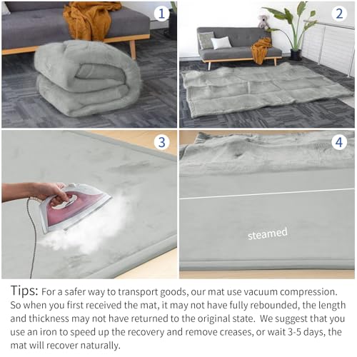 Image of Baby Play Mat for Floor,1.3 inch Thick Memory foam Tummy Time Mat,Water Repellent Soft Velvet Nursery Rug,Extra Large Non Slip for Crawling,Toddlers,Infants,kids,Tatami Style for Living Room(Light Grey)