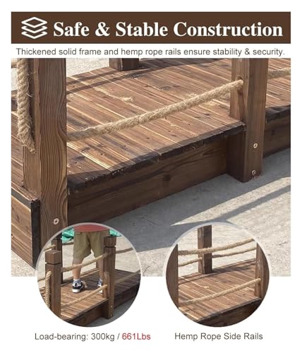 Image of Wooden Garden Bridge, Wood Garden Bridge, Wood Small Garden Bridge Decor, Carbonized Walking Bridge for Yard Lawn, Patio Shed Walkway Footbridge(Width 80cm (31 1 /2 inch))