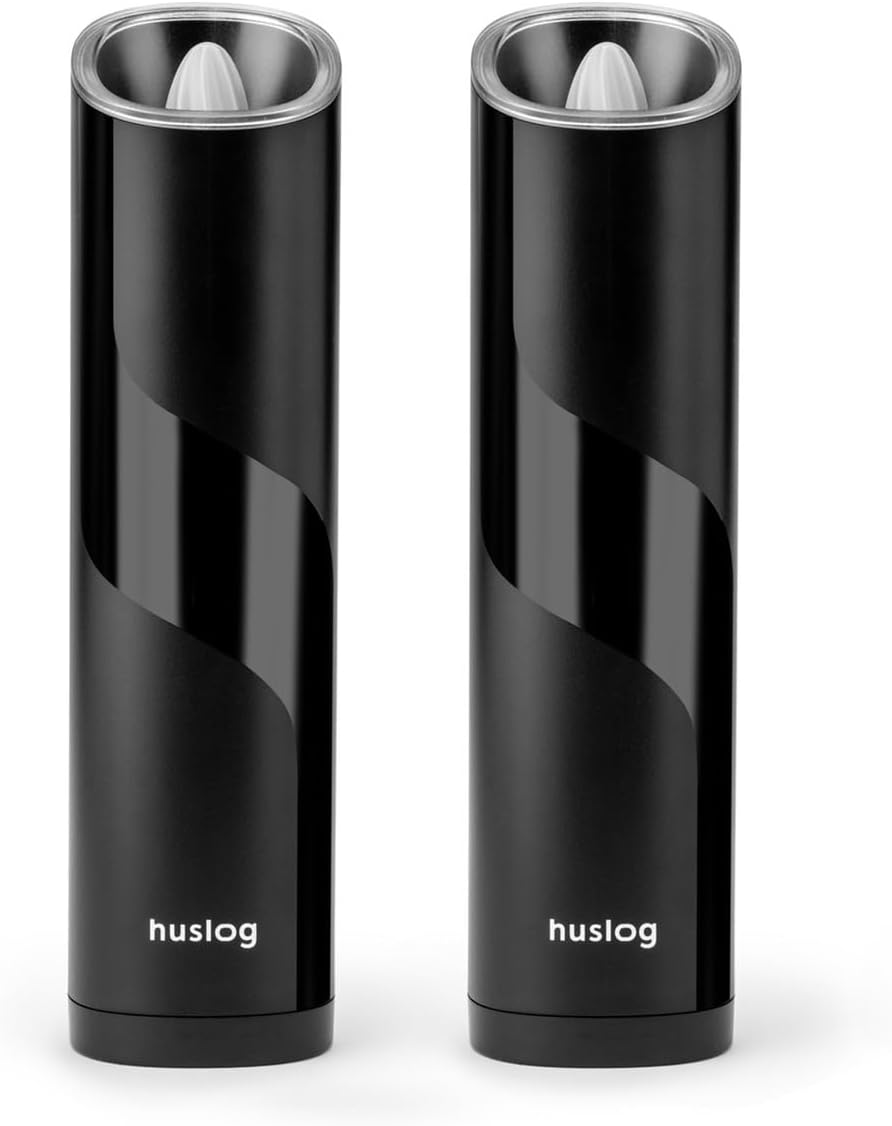 Gravity Salt and Pepper Mill Set (2 Pieces), LED Light, Adjustable Grinding Strength, 85 ml, Elegant Black
