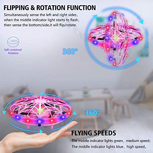 UTTORA Drones for Kids Hand Operated Mini Drone Remote Control Kids Drone UFO Helicopter With Lights Flying Toys Gifts for Boys and Girls Outdoor Indoor Toys