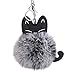 Produktbild Hevoiok Weiches Faux Pelz Ball PomPom Diamant Schlüsselanhänger Süße Katze Keychain Tasche Riemen Handtaschen Anhänger Keyfob Geschenk Herz Schlüssel Dekor (Schwarz)