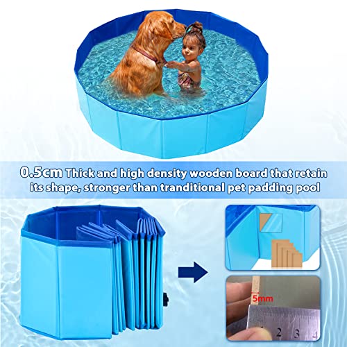 UUEMB Faltbarer Hundepool für Kleine und Große Hunde, 120 x 30cm Hundebadewanne Katzen Swimmingpool Planschbecken für Kinder, Haustier Schwimmbecken rutschfest Sicher Tragbar Kinderpool Blau