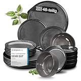 Moritz & Moritz VIDA Geschirrset 12 Personen Anthrazit 48-tlg. - Modernes Porzellan Geschirr Set - Kratz-, Mikrowellen- & Spülmaschinenfest, Essgeschirr, Tafelservice, Kombiservice 12 Personen