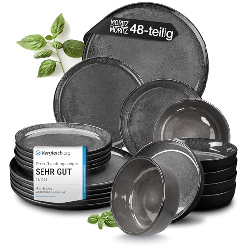 Moritz & Moritz VIDA Geschirrset 12 Personen Anthrazit 48-tlg. -...