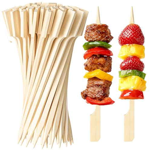 BOWXUR 200PCS Flat Bamboo Skewers 6 Inch – Appetizer and BBQ Picks for Grilling, Cocktail Garnish, Fruit, Meat, Cheese, Snacks, Kabob Sticks for Party and Catering
