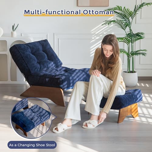 Image of MAXYOYO Accent Chair with Ottoman, Lounge Chair with Adjustable Backrest | Tufted Living Room Chair Upholstered Lounge Chair with Footrest Set, Modern Chair for Reading Room, Navy