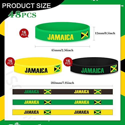 Lenwen 48 Pcs Multicolor Jamaican Country Flag Silicone Bracelet Jamaica Souvenirs Black Yellow Green Sport Wristband Jamaica Bracelet for Men Women Jamaican Birthday Party, 3 Style, 8 x 0.5 Inch2