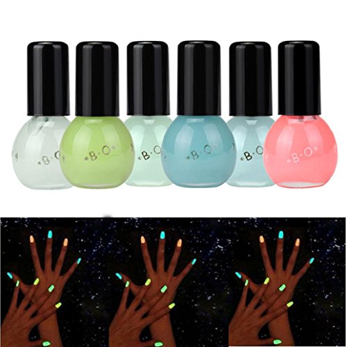 Hot Nail Art! AMA(TM) 6 Candy Colors Fluorescent Neon Luminous Nail Polish Glow In Dark Nails Art Varnish Manicure (A)