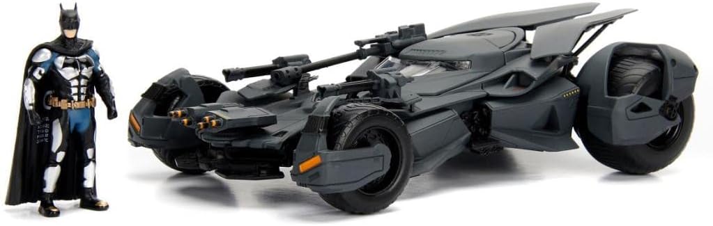 DC Comics 1:24 Justice League Batmobile Die-cast Car with 2.75" Batman Figure, Toys for Kids and Adults