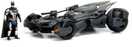 DC Comics 1&colon;24 Justice League Batmobile Die-cast Car with 2&period;75" Batman Figure&comma; Toys for Kids and Adults