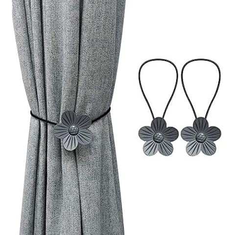 afdg Magnet Curtain Strap, 2 Pieces Flower Curtain Buckle, Curtain Tiebacks, Curtain Rope, Punch Free, Metal Flowers, for Living Room Bedroom Curtains (Black) Cover
