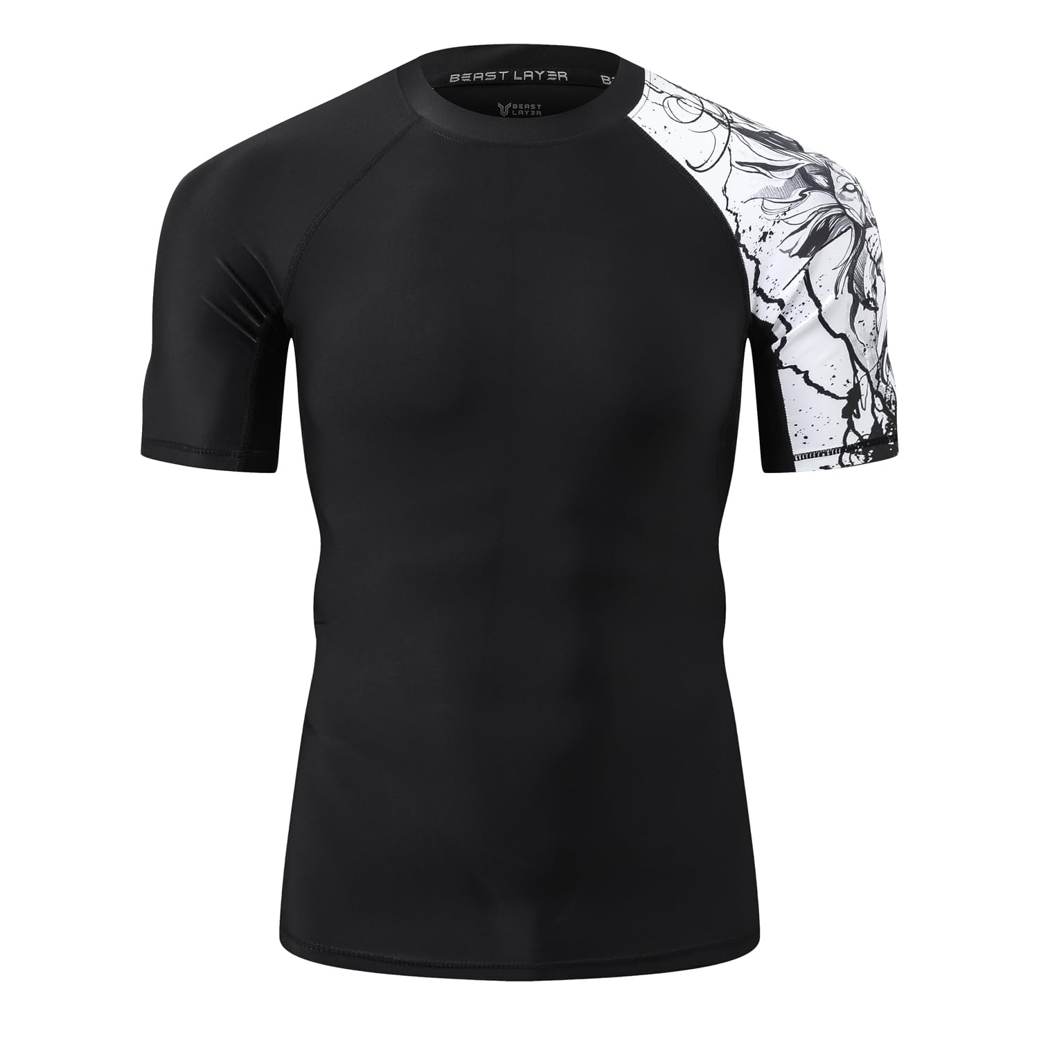 HUGE SPORTS Camiseta de natación de manga corta Rashguard para hombre, protección solar para natación, surf, buceo
