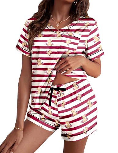Image of Ekouaer Silk Pajama for Women Short Sleeve Satin Pj Set Two Piece Soft Sleepwear Loungewear S-XXL
