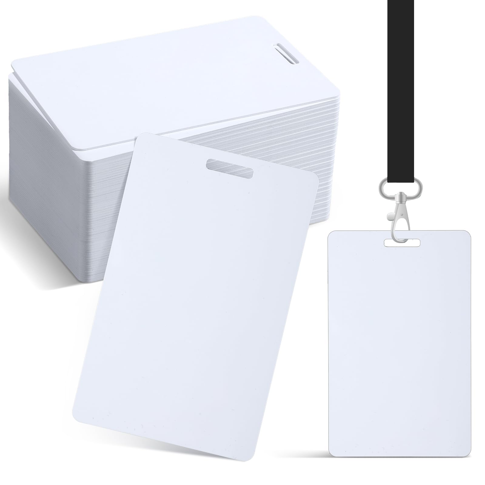 Tinlade White CR80 PVC Cards with Slot Punch on Short Side Vertical Slot Punch Card Blank Plastic Photo ID PVC for Business Office, Standard 30Mil Size(1000 Pcs)
