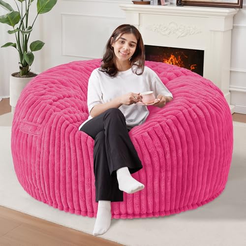 Homguava 3 FT Bean Bag Chair 3 Big Bean Bag Large Bean Bag Chairs for Adults with Memory Foam Filled Comfy Beanbag Chairs Soft Bean Bag Sofa with Dutch Corded Plush Cover-Pink