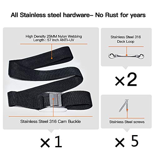 Boat Cooler Tie-Down Strap Tie-Down Kit Battery Box Strap Kit Stainless Steel 316 Cam Buckle and Deck Loop for for Gas Fuel Tank, RVS, Boats, Trailer and Truck Beds to Keep Your Cooler Secured