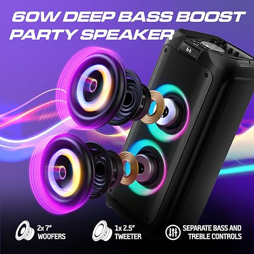 Image of Philips Bluetooth Party Speaker, 120W Powerful Sound with Dynamic Bass Boost, 10 RGB Light Modes, Karaoke Mic & Guitar Inputs, FM Radio, USB /TF /AUX Playback, Portable Handle, Remote Control (Cordless)
