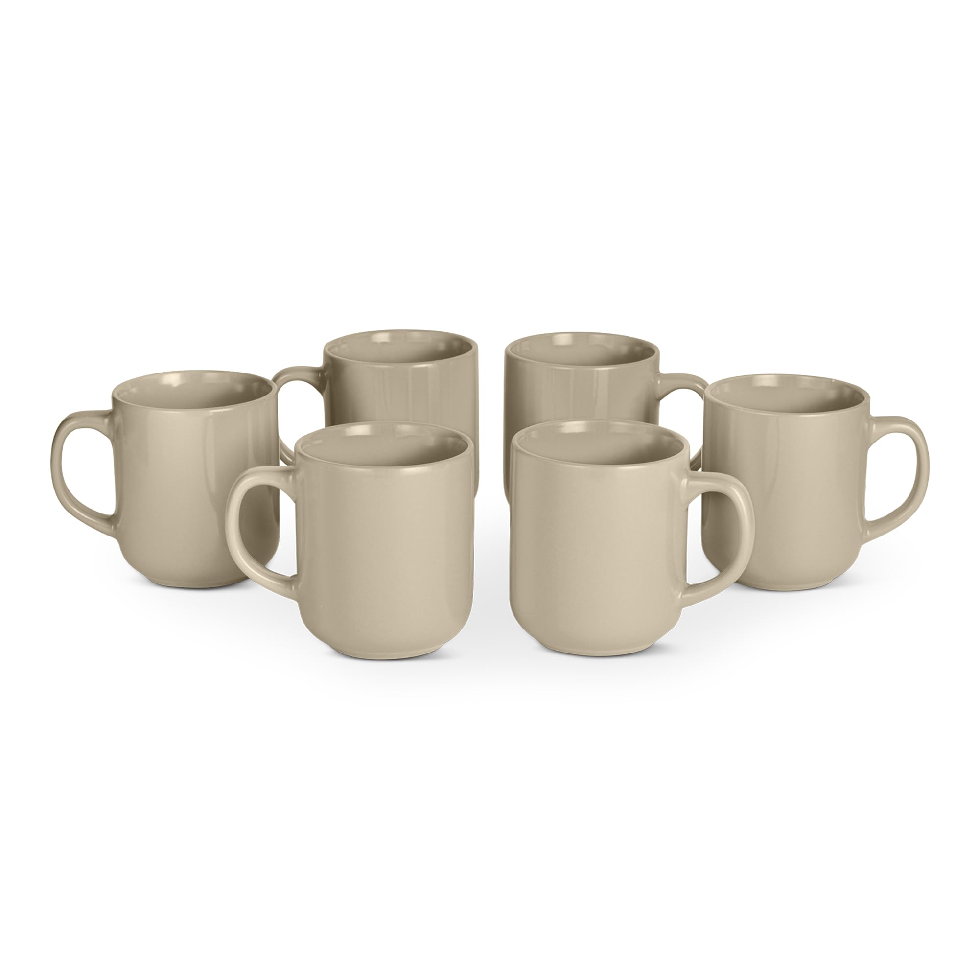 Amazon Basics Glazed Stoneware Coffee Mugs, 6-Piece Set, 473ml, Microwave and Dishwasher-Safe, Linen Gray
