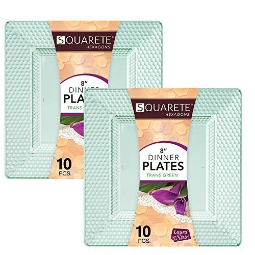 Squarete Hexagons Translucent Green Hard Plastic Elegant Disposable 8'' Inch Lunch Plates 2 Packs Of 10 Per Pack