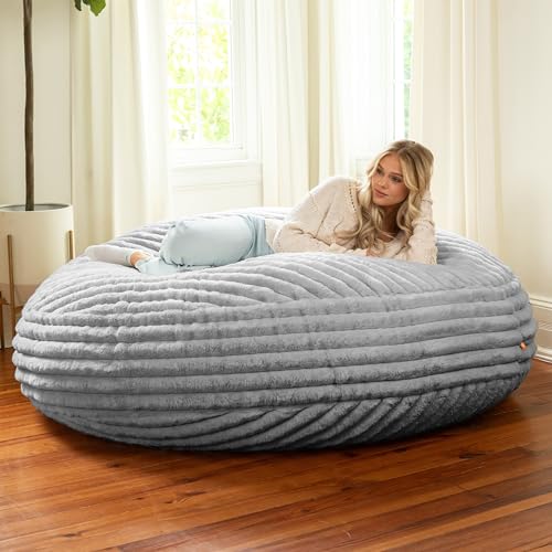Image of Jaxx 6 Foot Cocoon - 2-in-1 Convertible Bean Bag Bed & Large Bean Bag Chair for Adults, Premium Luxe Faux Fur - Mondo Grey