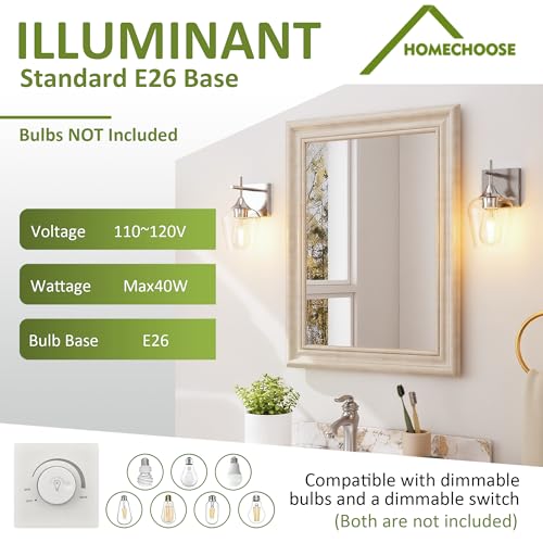 Image of Vanity Bathroom Light, 1-Light Bathroom Light Fixtures Over Mirror, Silver Vanity Lights for Bathroom with Clear Glass, Modern Wall Lamp for Cabinet Hallway, Bedroom