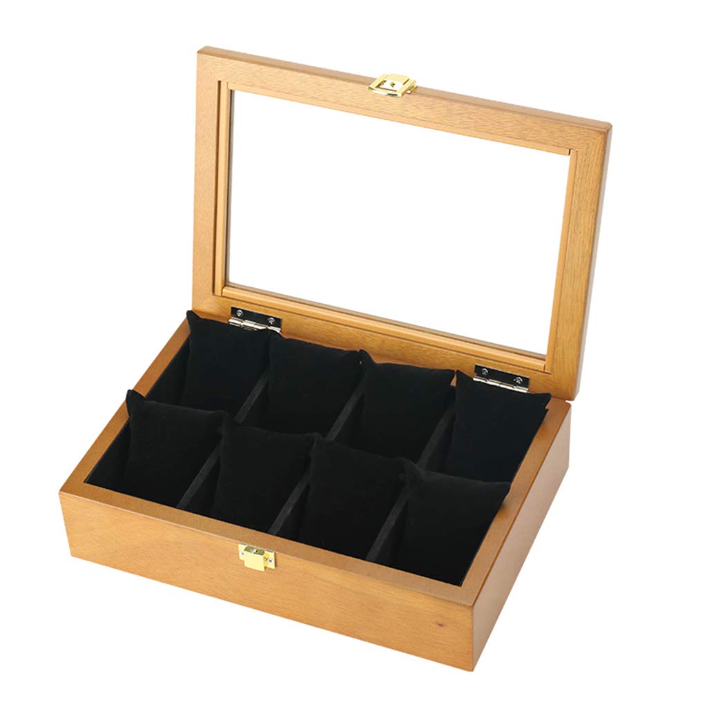 ANVLOJRIH Watch Box for Men - 8 Slot Watches Display Case, Wooden Men's ladys Jewellery Organiser Display Storage Box, Removable Pillows
