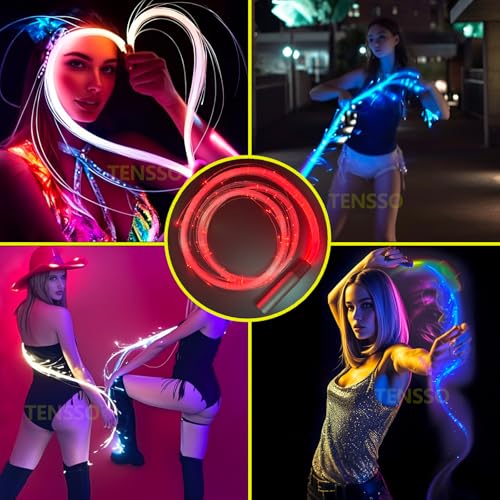Fiber Optic Whip LED Whips: Tensso 6ft Rechargeable LED Whip Lights for Dance with 7 Colors and 5 Glow Modes, Flow Toy Rave Light Accessories for Dancing, Party, Gift by TENSSO - Image 2