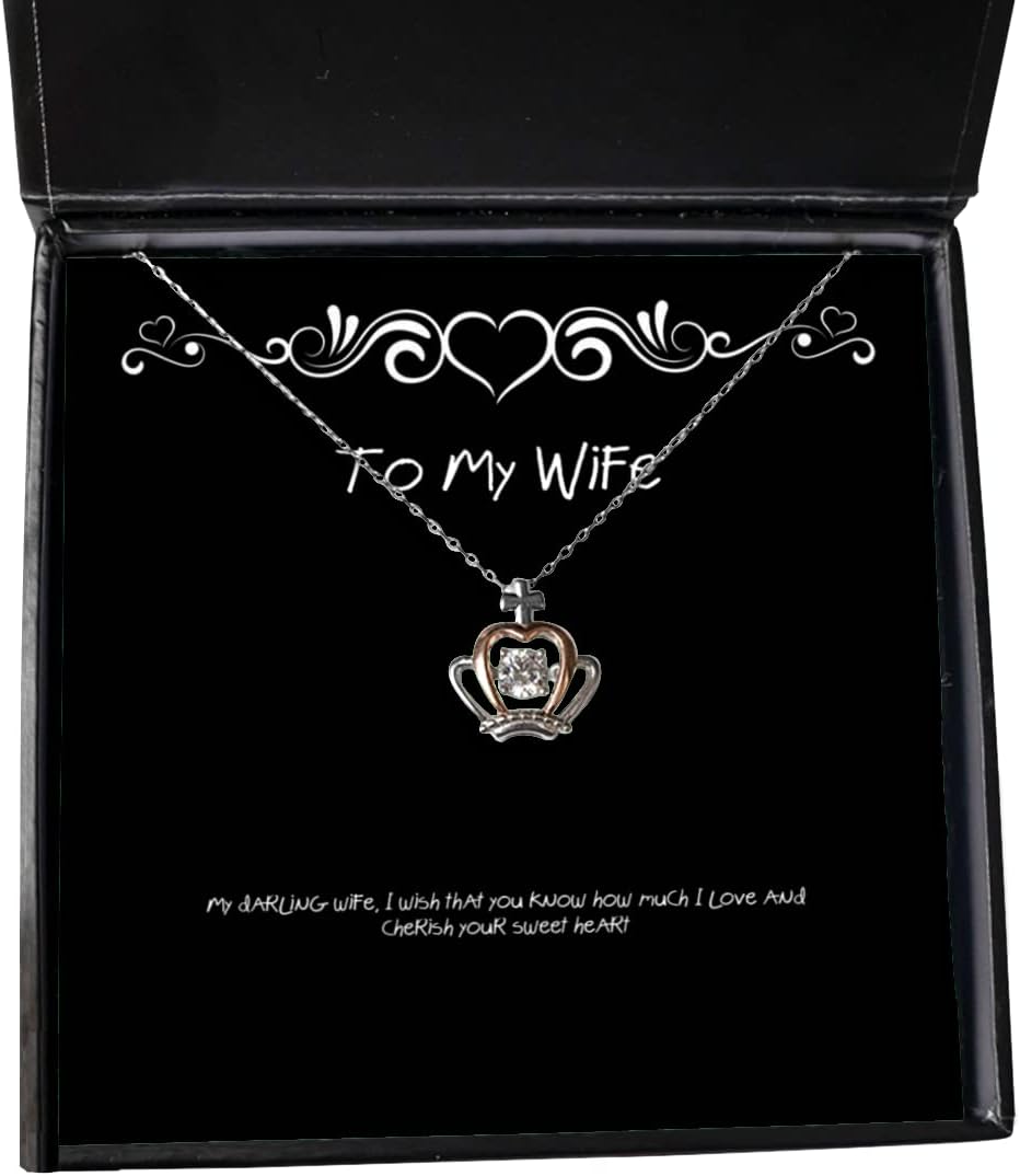 Inspire Wife Crown Pendant Necklace, My Darling Wife, I Wish That You Know How Much, for Wife, Present from Husband, Jewelry for Wife