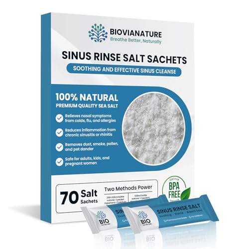 Sinus Rinse Salt Sachets 70-Pack Neti Pot Refills Natural Nose Rinse for Nasal Irrigation and Sinus Congestion Relief (70 Salt sachets)