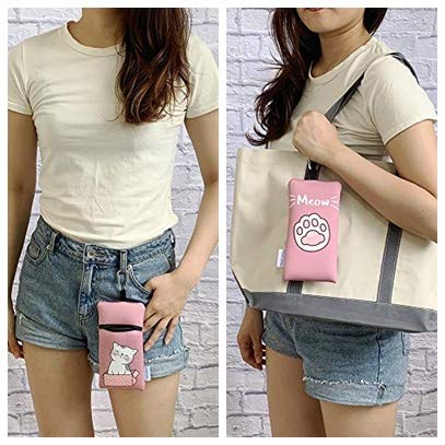 Image of Tainada Neoprene Neck Cell Phone Sleeve Bag Pouch w /Clip (Cat Meow Pink)