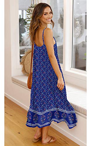 Image of Angashion Women's Dresses Floral Adjustable Spaghetti Strap V Neck Boho Long Maxi Dress Summer Beach Flowy Ethnic Sundress