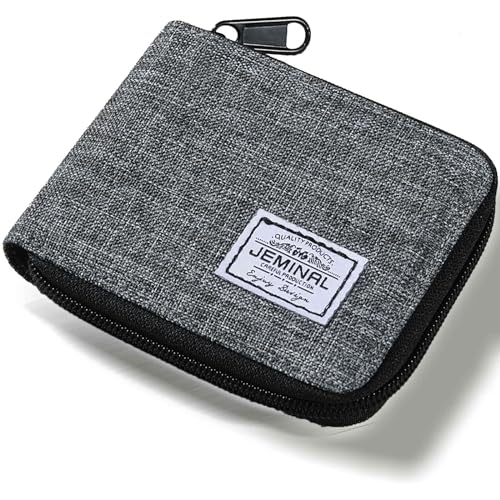 ＪＭ ＪＥＭＩＮＡＬ 杰米路 JEMINAL Zip Short Wallet for Men & Women: Boys & Girls Travel Bifold Fabric Canvas Wallet with Card Case - Women' Large Capacity Zip Wallet with Coin Purse Gray