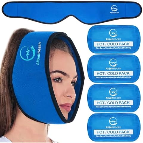 Face Ice Pack Wrap for TMJ Relief, Wisdom Teeth, Jaw, Head and Chin, 4 Reusable Hot and Cold Gel Packs, Pain Relief for Mouth, Oral and Facial Surgery Cover