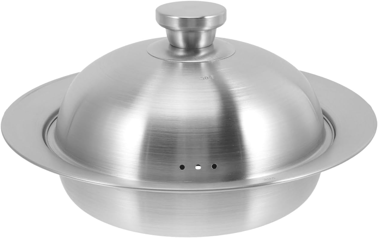 MAGICLULU Stainless Steel Steaming Tray with Lid 10.6 Inch Multi-Purpose Kitchen Plate for Steaming Food Vegetables and Seafood Metal Steamer for Home Cooking