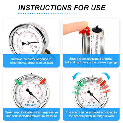 Image of MEANLIN MEASURE -30inHG~0Psi Vacuum Pressure Gauge 1 /4 inch NPT 2.5 inch FACE DIAL, Stainless Steel Liquid Filled Pressure Gauge WOG Water Oil Air Lower Mount (with 2PCS Snaps)