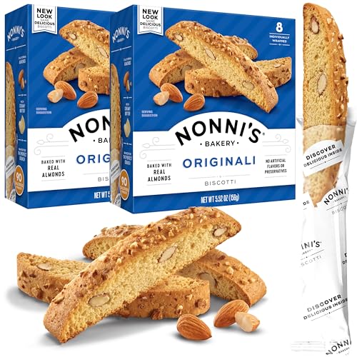 Nonni's Originali Almond Biscotti Italian Cookies - 2 Boxes Biscotti Individually Wrapped Cookies - Italian Biscotti Cookies Baked Fresh w/a Hint of Anise & California Almonds - Kosher - 5.52 oz