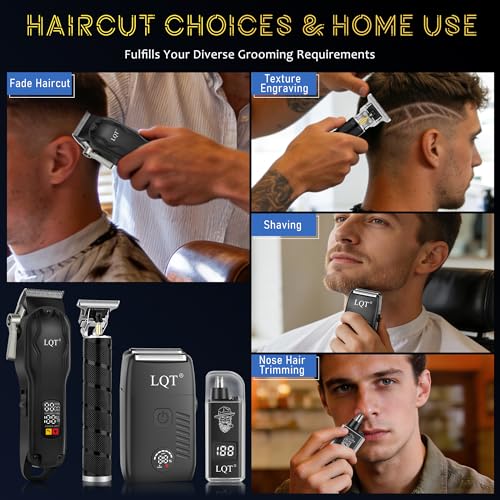 Image of Men's Hair Clippers & Trimmer Kit, 4-in-1 Electric Shaver Set with LED Display, Waterproof Body Groomer, Nose Trimmer & T-Blade for Bald Head, Full Barber Kit (Black) (Orange)