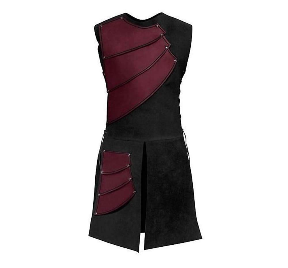 Oneforus Men's Red Medieval Costume Adult Knight Costume Sleeveless Vest Leather Stitching Tunic For Halloween Carnival Festival Party