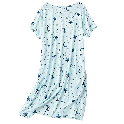 Doovid Women's Nightgown Short Sleeves Sleepwear Cotton Night Shirts Casual Loose Print Nightdress Green Stars X-Large #TOP1