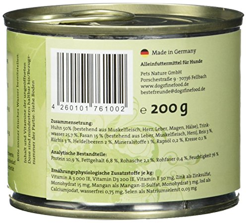 dogz finefood Hundefutter nass - N° 4 Huhn & Fasan - Feinkost Nassfutter für Hunde & Welpen - getreidefrei & zuckerfrei - hoher Fleischanteil, 6 x 200 g Dose