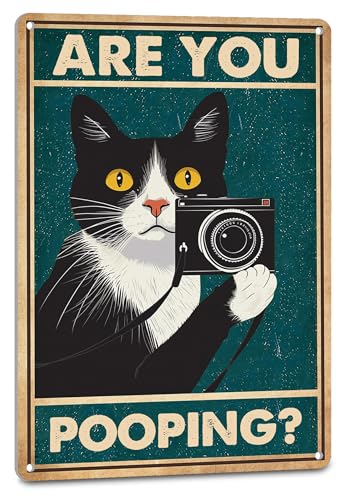 NEGLAI Funny Tuxedo Cat Decor Bathroom Tin Signs - Are